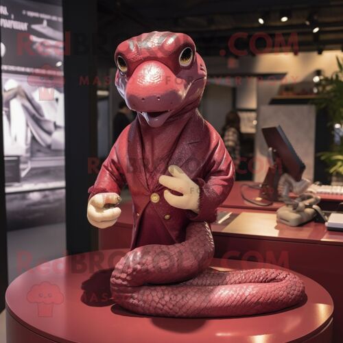 Personnage De Costume De Mascotte Redbrokoly D'anaconda Marron Habillé D'un Chemisier Et De Boutons De Manchette