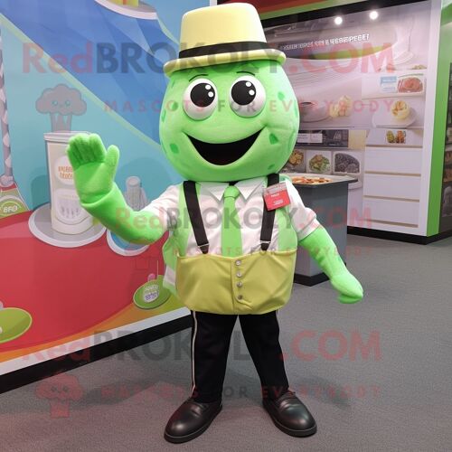 Personnage De Costume De Mascotte Redbrokoly De Crème Glacée Vert Citron Vêtu D'un Gilet Et De Bretelles