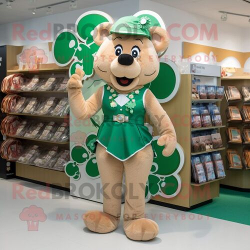 Personnage De Costume De Mascotte Redbrokoly Tan Bunch Of Shamrocks Habillé D'un Maillot De Bain Une Pièce Et De Porte-Monnaie