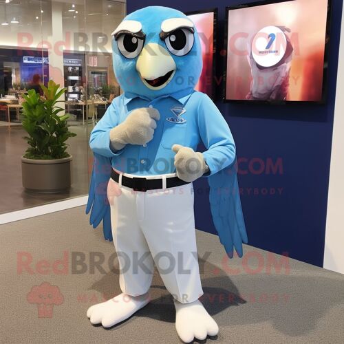 Personnage De Costume De Mascotte Redbrokoly De Faucon Bleu Ciel Habillé D'une Chemise Habillée Et De Montres