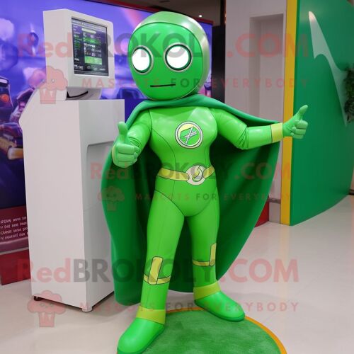 Personnage De Costume De Mascotte Redbrokoly De Super-Héros Vert Habillé D'une Jupe Crayon Et De Bracelets De Cheville