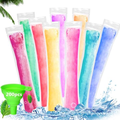 Kalanka-200 Pcs Moule Sacs Popsicle, Popsicle Pochettes, Sacs De Sucettes Glacées, Sacs De Formes De Popsicle, Diy Moule Glace À L'eau, Avec Entonnoir, Pour Bâtons De Yaourt Et Glaces