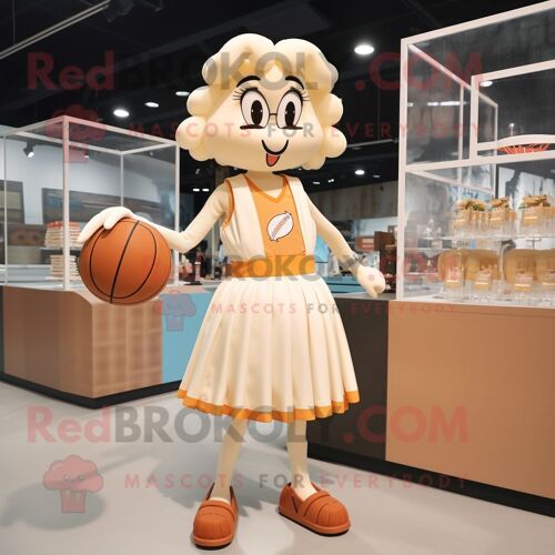 Personnage De Costume De Mascotte Redbrokoly De Ballon De Basket-Ball Crème Habillé D'une Jupe Crayon Et De Bretelles