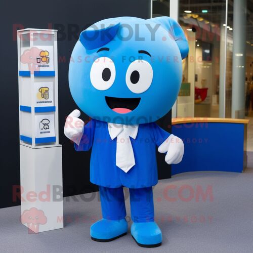 Personnage De Costume De Mascotte Redbrokoly De Soupe Miso Bleu Habillé D'un Costume Et De Bandeaux