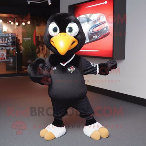 Personnage De Costume De Mascotte Redbrokoly D'aigle Noir Habillé D'un Tee-Shirt De Baseball Et De Boutons De Manchette