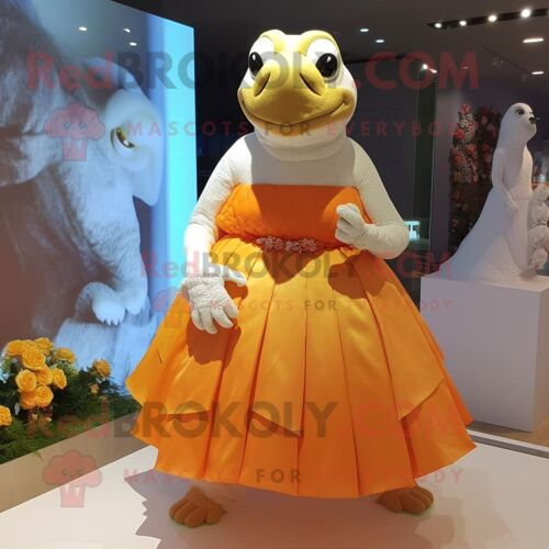 Personnage De Costume De Mascotte Redbrokoly De Tortue De Mer Orange Habillé D'une Robe De Mariée Et De Colliers