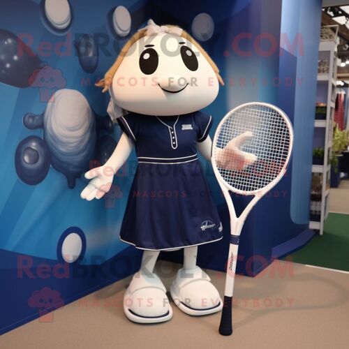 Personnage De Costume De Mascotte Redbrokoly De Raquette De Tennis Bleu Marine Habillé D'une Robe Midi Et D'épingles À Cravate