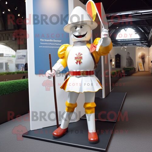 Mascotte Redbrokoly De Personnage De Garde Suisse Blanc Habillé D'un Manteau Et De Bretelles