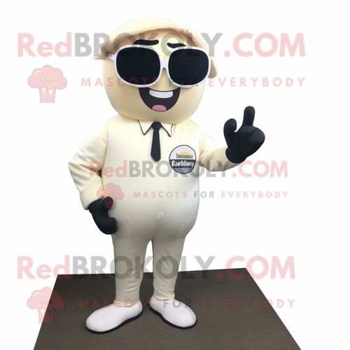 Personnage De Costume De Mascotte Redbrokoly D'avocat Crème Habillé D'une Combinaison Et De Lunettes De Soleil