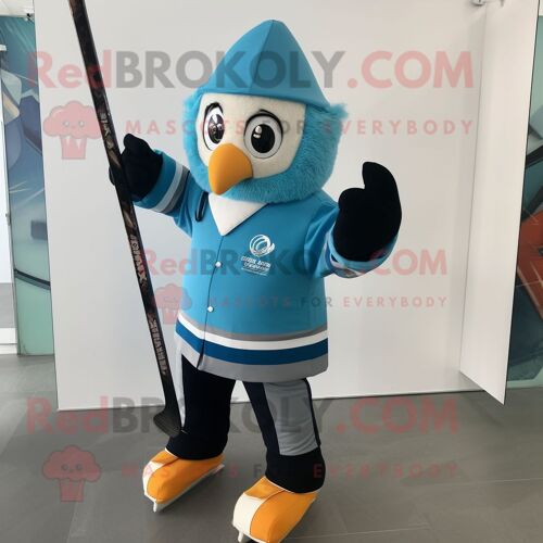 Personnage De Costume De Mascotte Redbrokoly De Bâton De Hockey Sur Glace Bleu Habillé D'un Chino Et De Châles