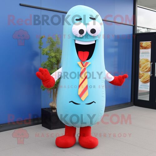 Personnage De Costume De Mascotte Redbrokoly De Hot-Dog Bleu Ciel Habillé D'un Gilet Et D'épingles À Cravate