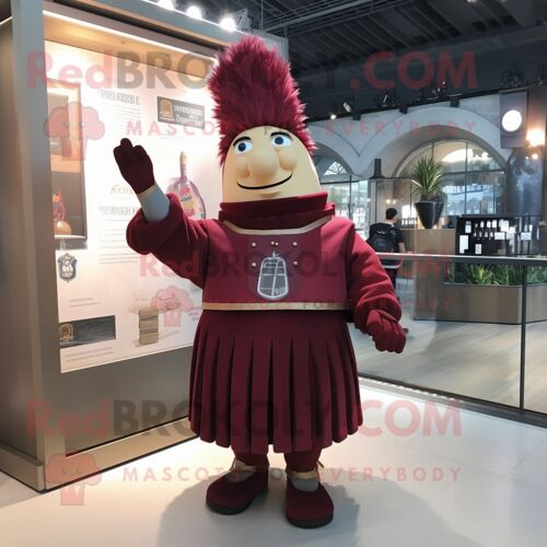 Personnage De Costume De Mascotte Redbrokoly De Garde Suisse Marron Habillé D'une Robe De Cocktail Et De Pinces À Cheveux