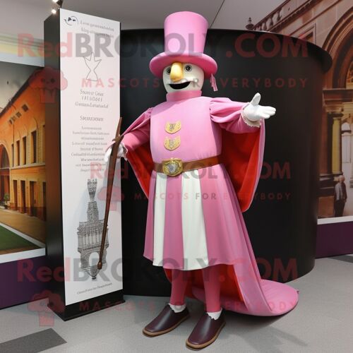 Personnage De Costume De Mascotte Redbrokoly Garde Suisse Rose Habillé D'une Robe De Soirée Et De Boutons De Manchette