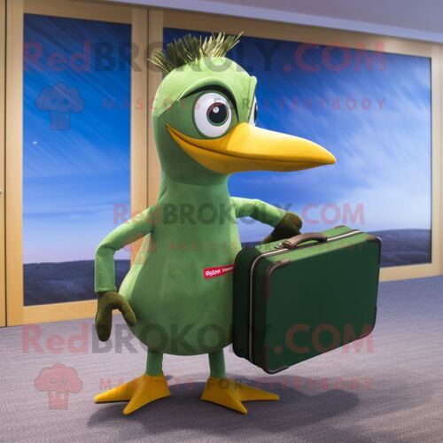 Personnage De Costume De Mascotte Redbrokoly De Pic Vert Habillé D'un Bikini Et De Mallettes