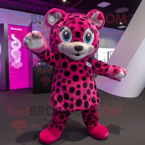 Personnage De Costume De Mascotte Redbrokoly De Léopard Magenta Habillé D'une Combinaison Et De Bandeaux