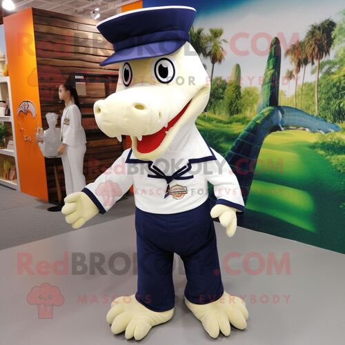 Personnage De Costume De Mascotte Redbrokoly De Crocodile Bleu Marine Habillé D'un T-Shirt À Manches Longues Et De Pinces À Cheveux