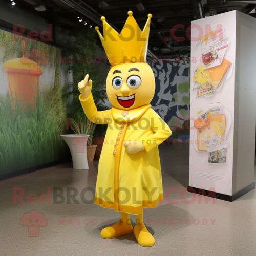 Personnage De Costume De Mascotte Redbrokoly De Reine Jaune Habillé D'une Barboteuse Et D'épingles À Chapeau