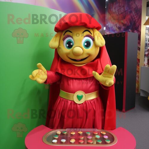 Personnage De Costume De Mascotte Redbrokoly Red Pot Of Gold Habillé D'une Couverture Et D'épingles À Cheveux