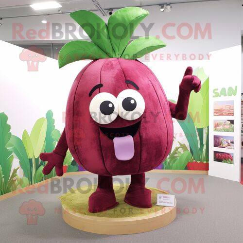 Personnage De Costume De Mascotte Redbrokoly De Navet Marron Habillé D'un Bikini Et De Bandeaux