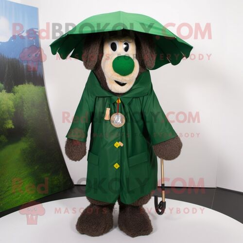 Personnage De Costume De Mascotte Redbrokoly Forest Green Shepard S Pie Habillé D'un Imperméable Et D'épingles À Chapeau