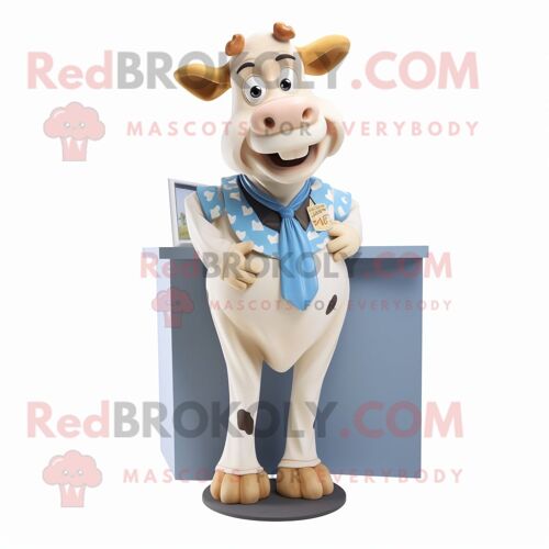 Personnage De Costume De Mascotte Redbrokoly De Vache Crème Jersey Habillé D'un Jean Mom Et D'épingles À Cravate