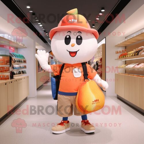 Personnage De Costume De Mascotte Redbrokoly De Bracelet De Pêche Vêtu D'une Chemise Oxford Et De Sacs Fourre-Tout