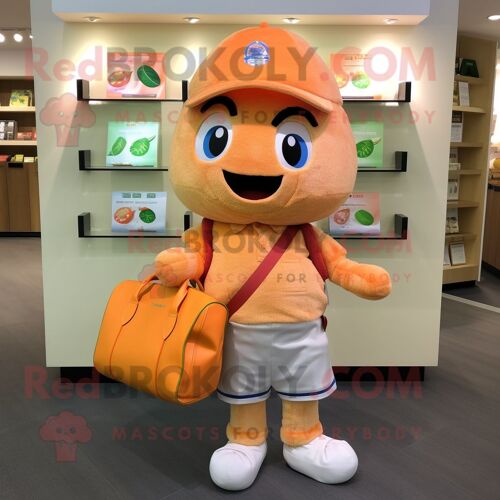 Personnage De Costume De Mascotte Redbrokoly De Bracelet De Pêche Vêtu D'une Chemise Oxford Et De Sacs Fourre-Tout