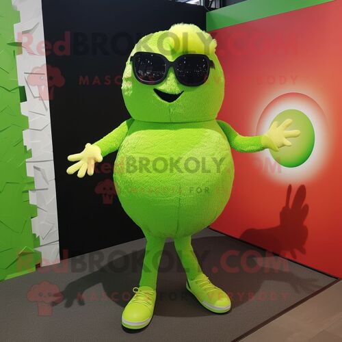 Personnage De Costume De Mascotte Redbrokoly De Boulettes De Viande Vert Citron Vêtu D'un Body Et De Lunettes De Soleil