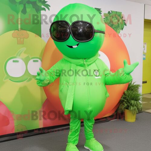 Personnage De Costume De Mascotte Redbrokoly De Boulettes De Viande Vert Citron Vêtu D'un Body Et De Lunettes De Soleil