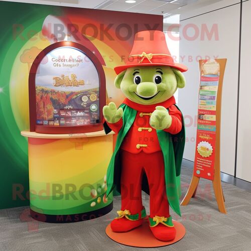 Personnage De Costume De Mascotte Redbrokoly Red Pot Of Gold Habillé D'une Couverture Et D'épingles À Cheveux