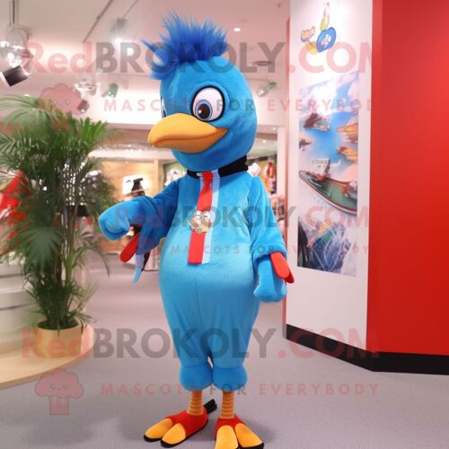 Personnage De Costume De Mascotte Redbrokoly De Pic Bleu Ciel Habillé D'une Combinaison Et D'épingles À Cheveux