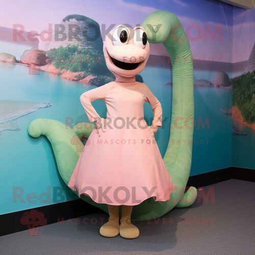 Personnage De Costume De Mascotte Redbrokoly Peach Loch Ness Monster Habillé D'une Jupe A-Line Et De Lacets De Chaussures