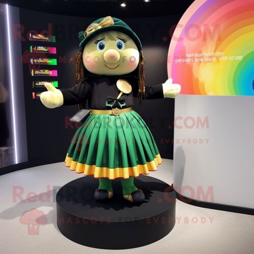 Personnage De Costume De Mascotte Redbrokoly Black Pot Of Gold Habillé D'une Jupe Et D'épingles À Cheveux