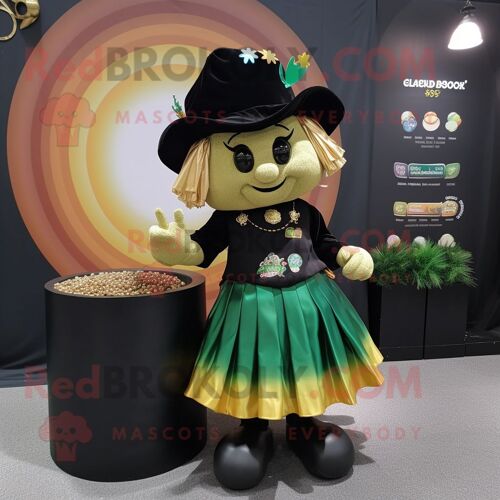Personnage De Costume De Mascotte Redbrokoly Black Pot Of Gold Habillé D'une Jupe Et D'épingles À Cheveux