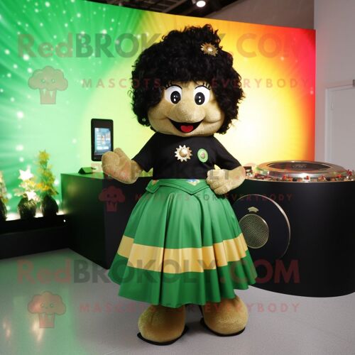 Personnage De Costume De Mascotte Redbrokoly Black Pot Of Gold Habillé D'une Jupe Et D'épingles À Cheveux