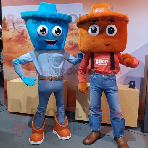 Personnage De Costume De Mascotte Redbrokoly Rust Candy Box Habillé Avec Un Jean Et Des Ceintures Boyfriend