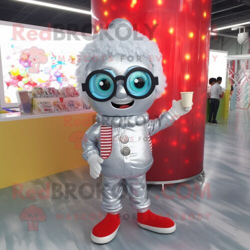 Personnage De Costume De Mascotte Redbrokoly Silver Candy Habillé D'un T-Shirt À Manches Longues Et De Lunettes