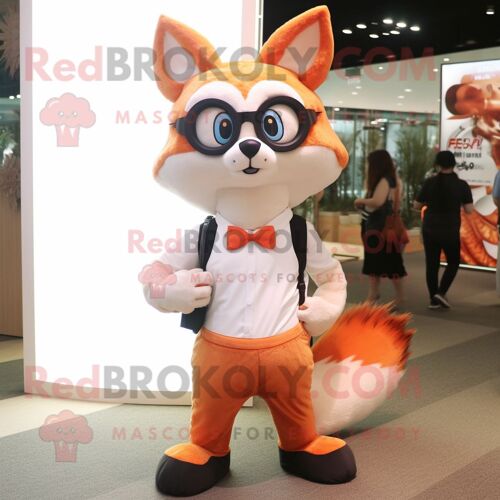 Personnage De Costume De Mascotte Redbrokoly Peach Fox Habillé D'un Body Et De Lunettes