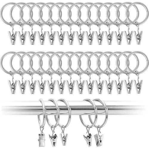 Kalanka-Lot De 50 Anneaux De Rideau Avec Clips - Diamètre Intérieur : 25 Mm - En Métal - Pour Rideaux Et Cordes À Linge