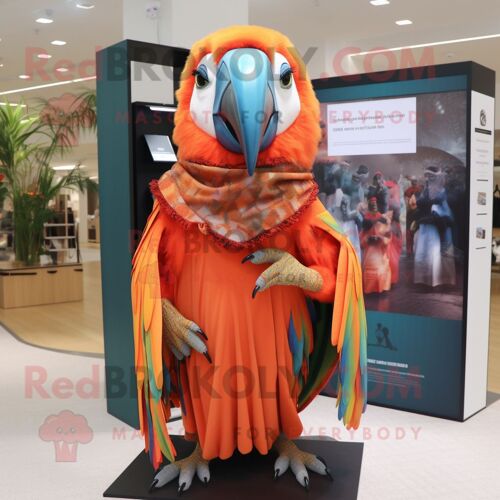 Personnage De Costume De Mascotte Redbrokoly D'ara Orange Habillé D'un Cover-Up Et D'écharpes