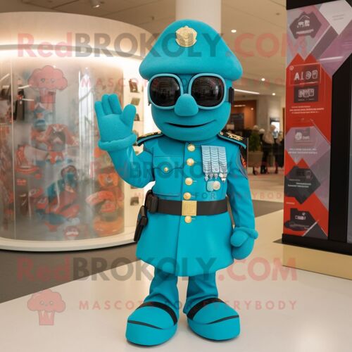 Mascotte Redbrokoly De Personnage Turquoise Soldat Habillé D'une Robe Et Bracelet Montres
