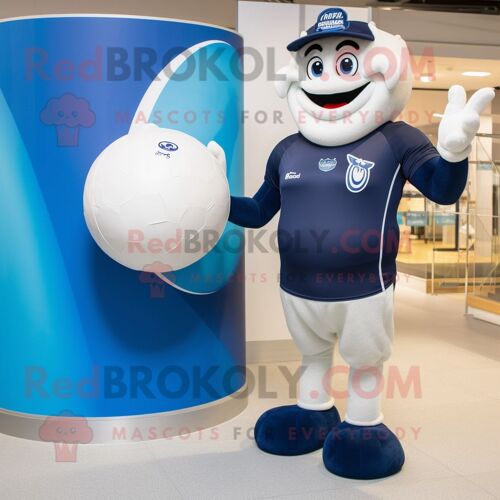 Personnage De Costume De Mascotte Redbrokoly De Balle De Handball Bleu Marine Habillé D'un Maillot De Bain Une Pièce Et De Montres