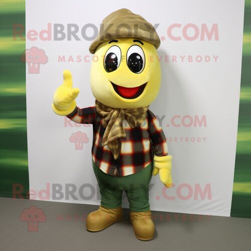 Personnage De Costume De Mascotte Redbrokoly Olive Banana Habillé D'une Chemise En Flanelle Et De Bonnets