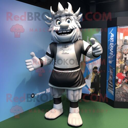 Personnage De Costume De Mascotte Redbrokoly Silver King Habillé Avec Une Chemise De Rugby Et Des Bracelets De Cheville