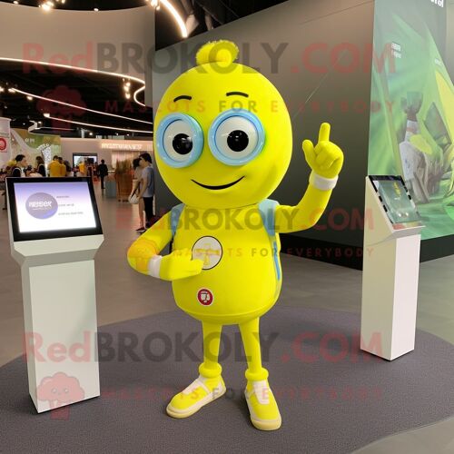Personnage De Costume De Mascotte Redbrokoly De Bague De Fiançailles Jaune Citron Habillé D'un T-Shirt À Manches Longues Et De Montres Inte