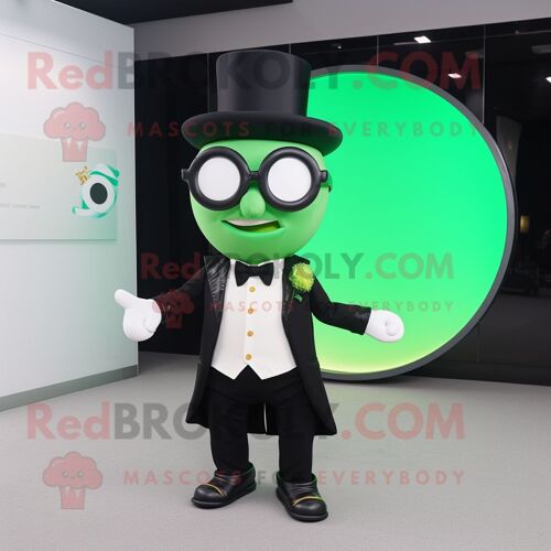 Personnage De Costume De Mascotte Redbrokoly Pot Of Gold Vert Citron Vêtu D'un Smoking Et De Lunettes