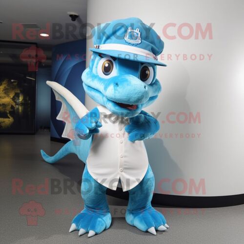 Personnage De Costume De Mascotte Redbrokoly De Dragon Bleu Ciel Habillé D'un T-Shirt Et De Chapeaux