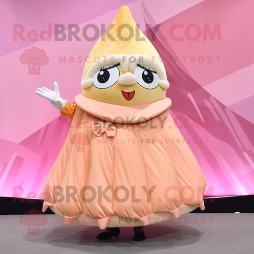 Personnage De Costume De Mascotte Redbrokoly Peach Ice Cream Cone Habillé D'une Jupe Plissée Et De Clips D'écharpe