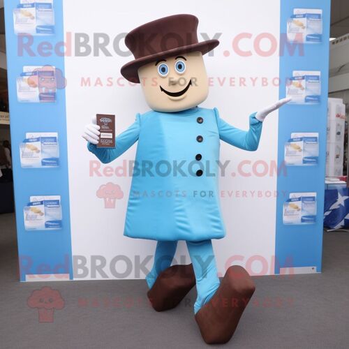 Personnage De Costume De Mascotte Redbrokoly De Barres De Chocolat Bleu Ciel Habillé D'un Jegging Et De Bérets