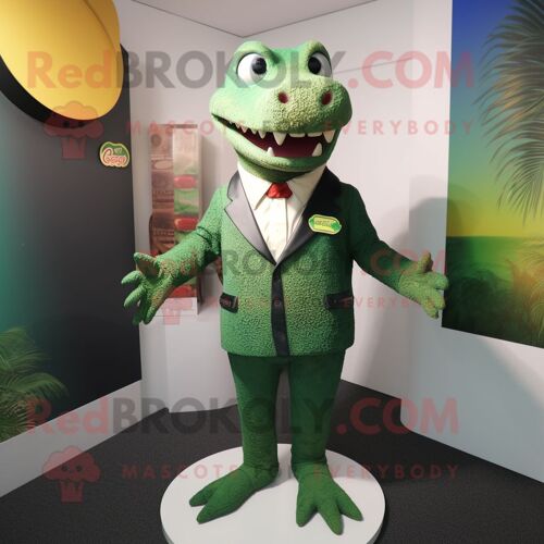 Personnage De Costume De Mascotte Redbrokoly De Crocodile Vert Habillé D'une Veste De Costume Et De Cravates